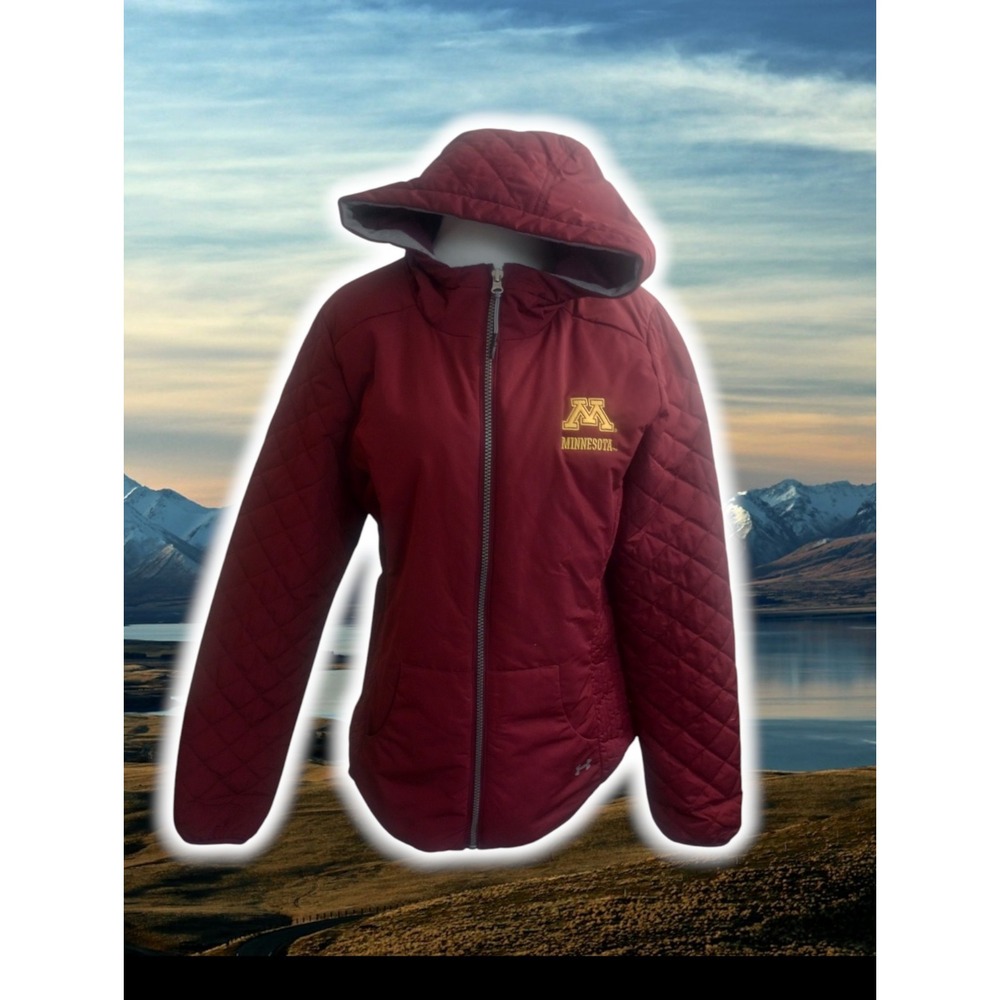Under Armour Jacket Womens Medium Red Minnesota ColdGear Storm Quilted Puffer
